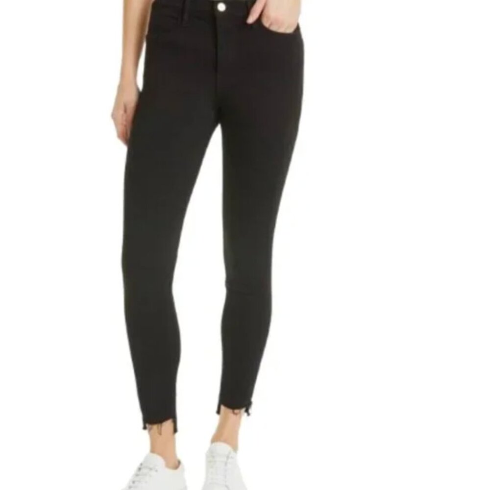 FRAME Le High Skinny Ripped Raw Hem Ankle Jeans in‎ Black